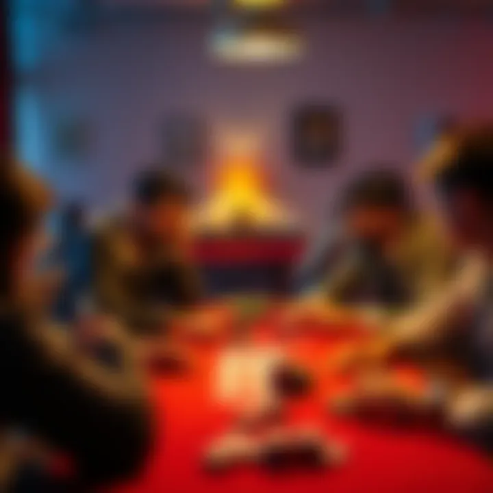 A group of people playing poker at a table. One is an electrician, engaged in conversation with another player, surrounded by cards and chips.