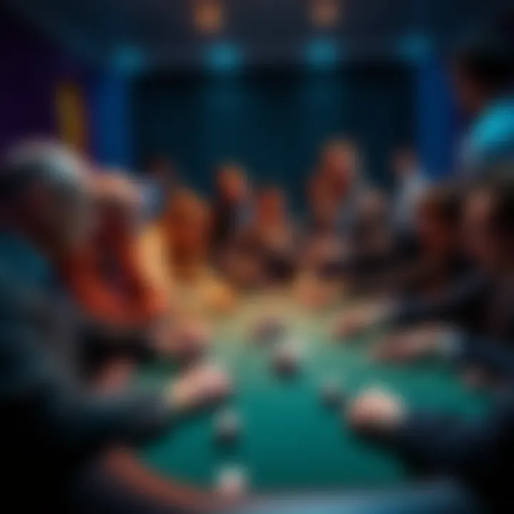 A group of executives gathered around a poker table, focusing on their cards and chips, embodying etiquette and professionalism in gameplay.