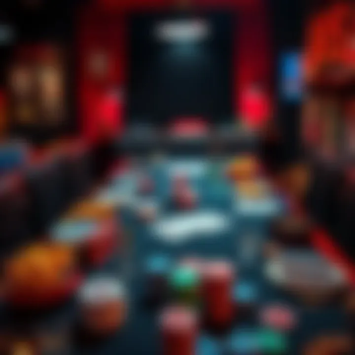 A table set up for a poker night with cards, chips, and snacks, creating a friendly atmosphere.