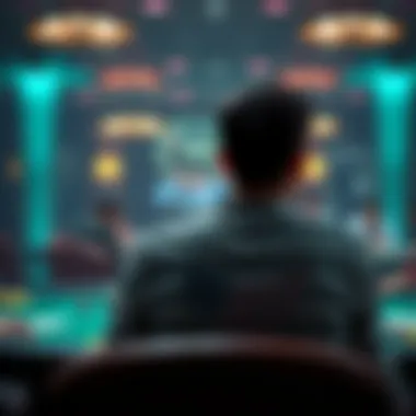 A person sits behind a poker player, looking tense and uneasy as they watch the game unfold at the table.