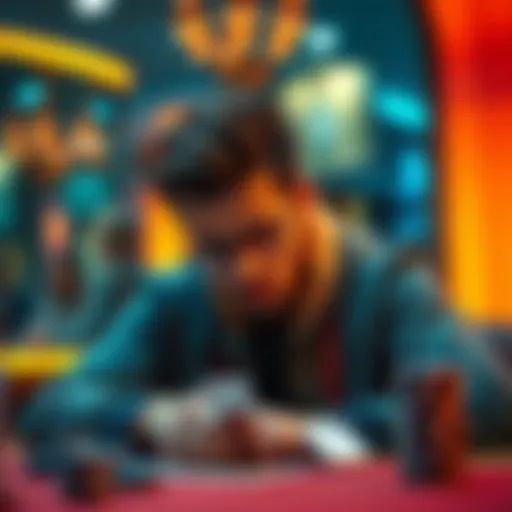 A focused 23-year-old poker player studying cards and strategies at a table