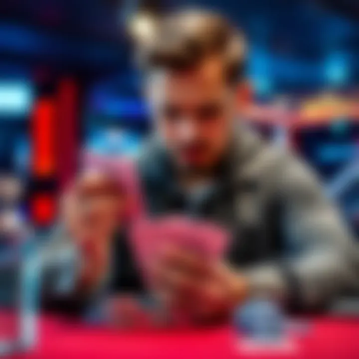 A beginner poker player looks at his cards and considers his strategy in a Micro PKO MTT game.