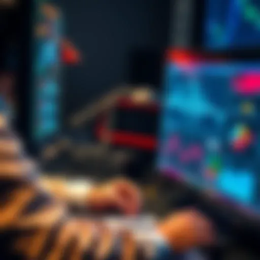 A focused poker player studies GTO preflop ranges on a computer screen with charts and data