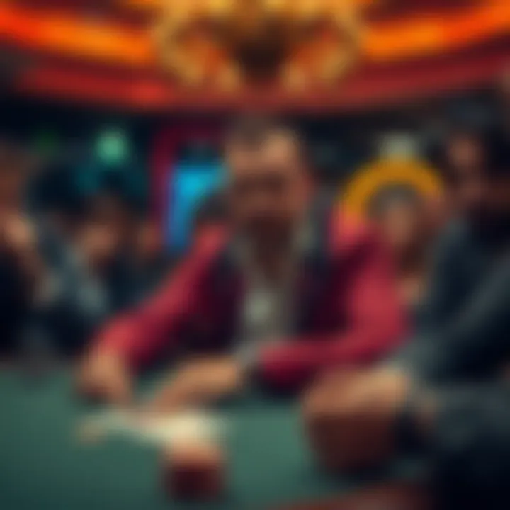 A poker player confidently bluffs while others watch with mixed reactions