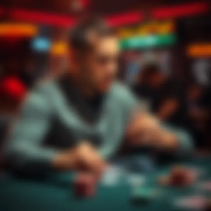 Poker player contemplating a bluff A new poker player analyzing their strategy at a table, looking thoughtful about bluffing with a pair of eights.
