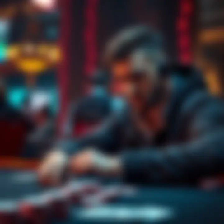 A poker player contemplating a risky call with chips and cards in front of them, highlighting a high bounty situation.