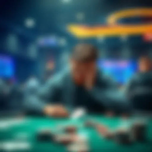 A poker player looks frustrated at a table, surrounded by cards and chips, reflecting on recent losses and the mental strain of a downswing.