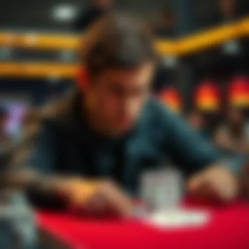 A poker player shows a serious expression while contemplating a difficult fold at the table during a high-stakes game.