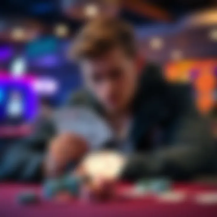 A poker player looks thoughtful at the table, holding AQo cards, with chips and cards in front of him, reflecting on a tough all-in decision.