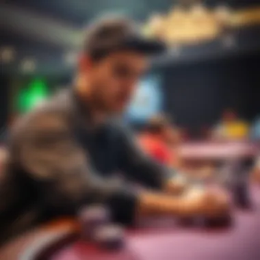 A poker player at a table looking stressed while considering their options with AKo hand
