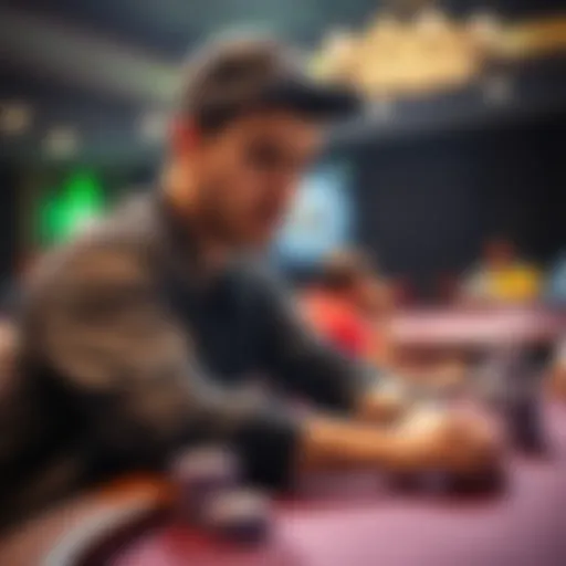 A poker player at a table looking stressed while considering their options with AKo hand