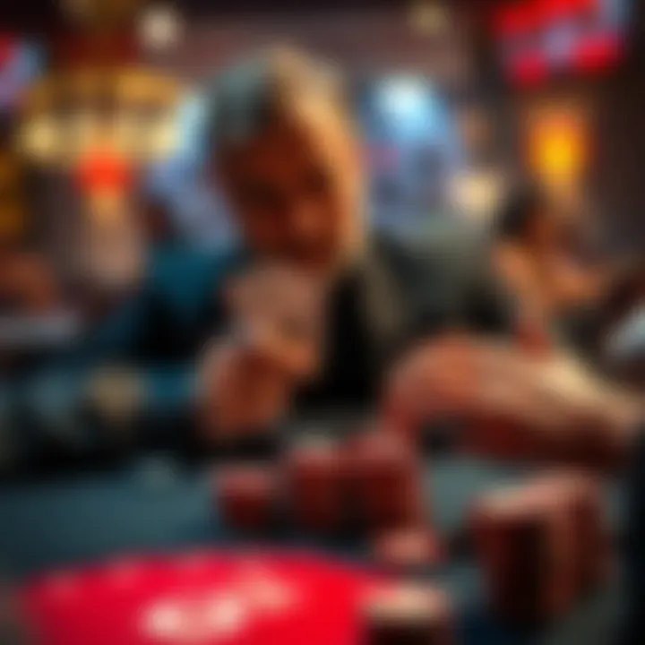 A poker player considering a call with a pair of fours at the table after a long session.
