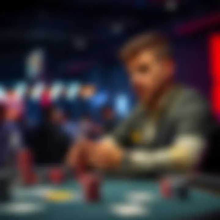 A poker player sitting at a table, deep in thought about whether to fold TT against a 13BB all-in, showing intense focus and analysis of the game situation.