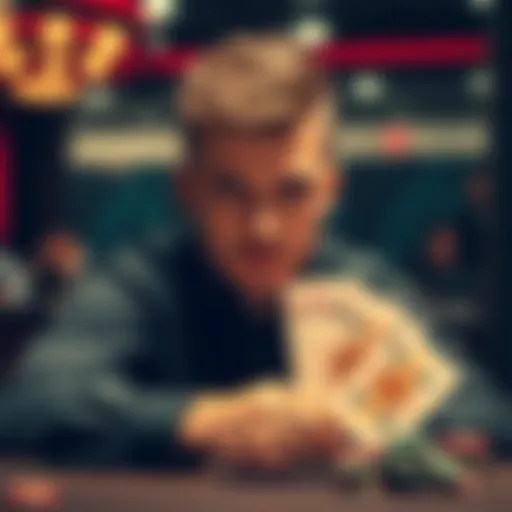 Poker player deciding on a hand A poker player looks tense while considering whether to fold or go all-in with a pair of queens during a game.