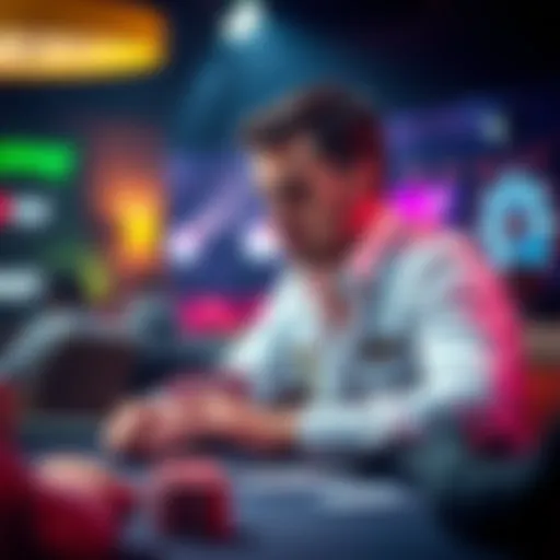 A poker player sitting at a table with cards in hand, looking thoughtful while considering a call or fold decision during a game.