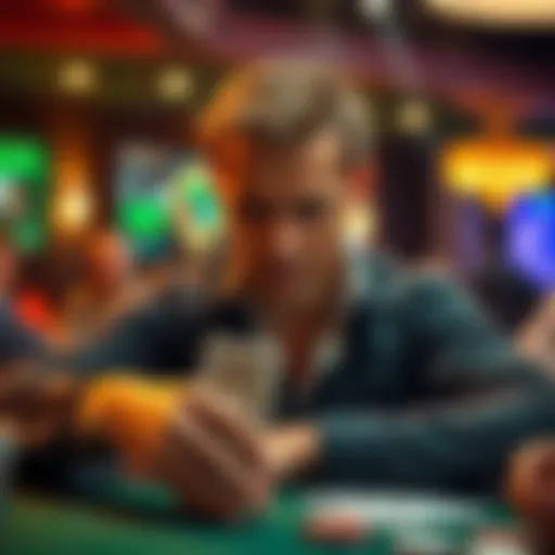Poker player expressing strong emotions A poker player showing a mix of confidence and humility at the table after winning and losing hands