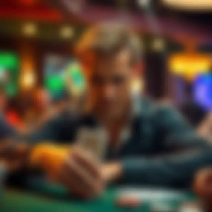 Poker player expressing strong emotions A poker player showing a mix of confidence and humility at the table after winning and losing hands