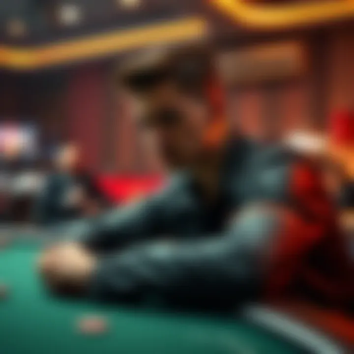 Poker player at the final table A focused poker player sitting at the final table, contemplating his next move in a high-stakes game