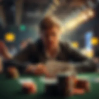 A poker player at a table looking concerned, contemplating whether to fold Kings before the flop. The cards are visible on the table, showing Kings in hand and chips stacked nearby.