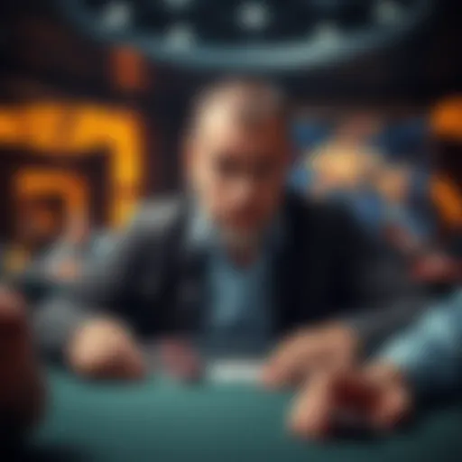 Poker player feeling frustrated at the table A poker player looks concerned and stressed while sitting at a poker table with cards and chips in front of him