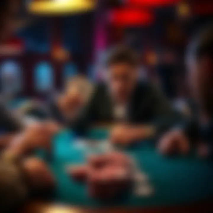 A tense moment at a Texas Hold'em table where a player shows a full house, facing multiple all-ins from opponents.