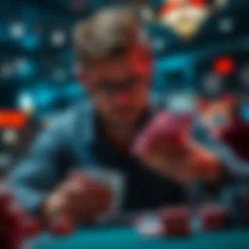 A poker player looking at cards and thinking about strategies