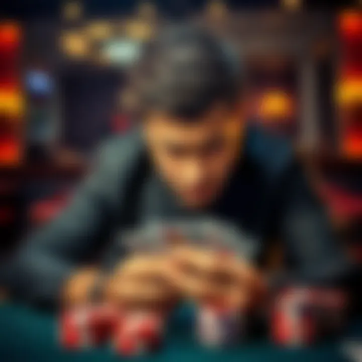 A disappointed poker player looks at his cards after losing a hand with AK against a TT hand