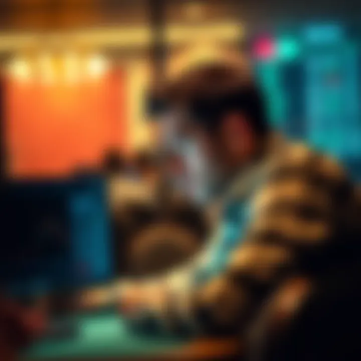 A former Hold'em player looks concerned while reviewing his poker stats on a computer screen, showing significant losses in Pot-Limit Omaha games.