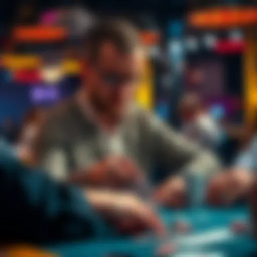 Poker Player Planning Strategy A focused poker player analyzing cards and chips at a table, preparing for a tournament with friends.