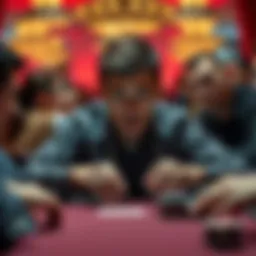 A poker player looks stunned at the table after folding a strong hand, surrounded by confused fellow players.