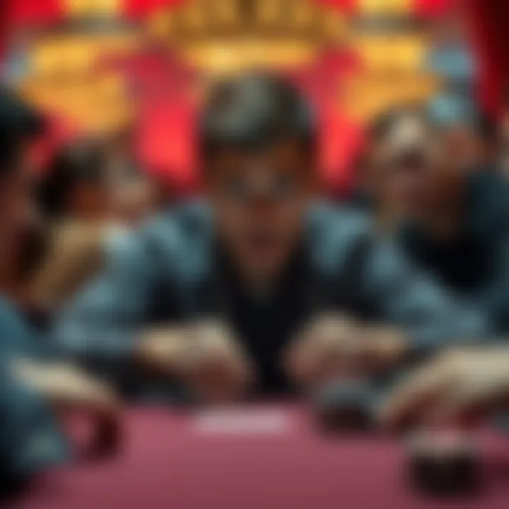 A poker player looks stunned at the table after folding a strong hand, surrounded by confused fellow players.