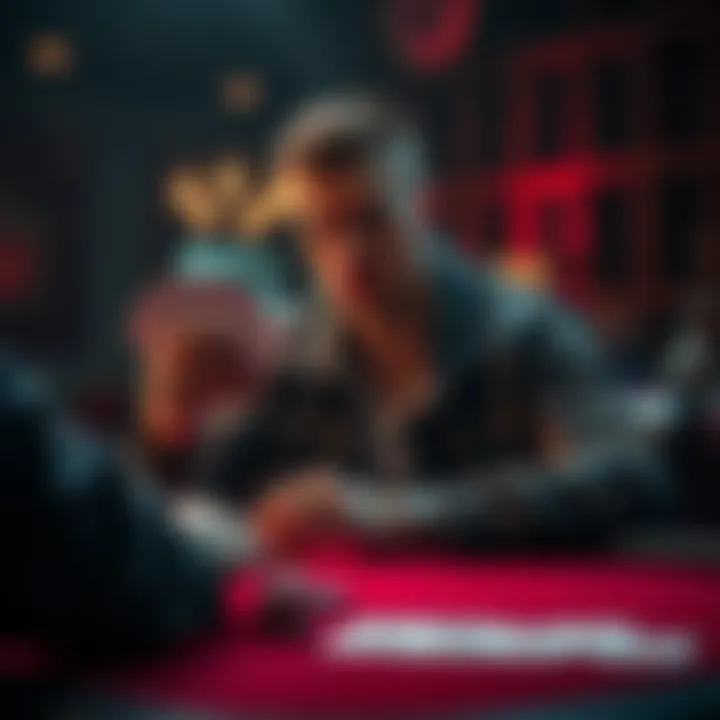 A novice poker player sitting at a table, contemplating their past errors while holding cards in hand and looking thoughtful