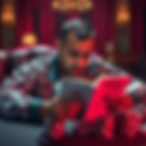 A tired poker player reading a guide on improving sleep quality with cards on the table