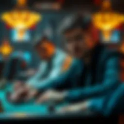 A focused poker player at a table being intensely watched by an opponent, highlighting the tension during a game.