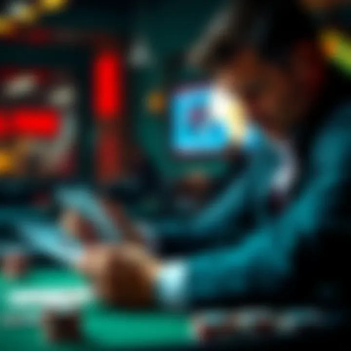 A poker player looking at cards and notes, studying strategies to improve non-showdown winnings.