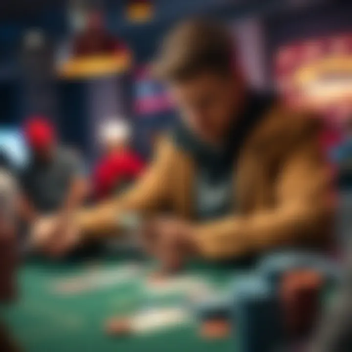 A confident poker player analyzing cards and chips during a 3bet-Pot game, showing focus and strategy.