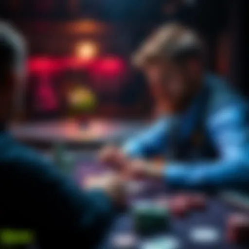 A focused poker player studying river scenarios at a table, with cards and chips visible.