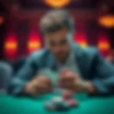 A poker player contemplating their next move with cards in hand, showcasing a focused expression.