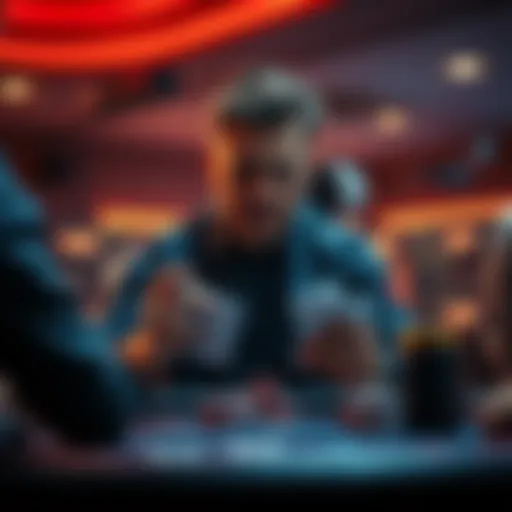 A focused poker player sitting at a table with cards in hand, contemplating the game ahead.