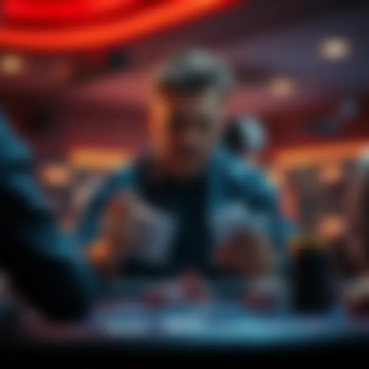 A focused poker player sitting at a table with cards in hand, contemplating the game ahead.