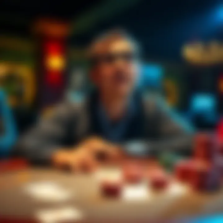 A poker player reflecting on challenges at a table with cards and chips