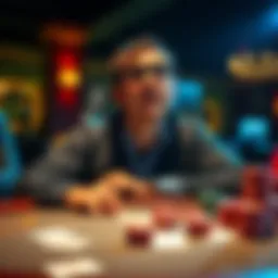 Poker player thinking A poker player reflecting on challenges at a table with cards and chips