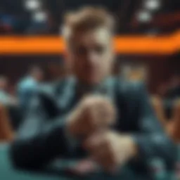 Poker player tied up A poker player is shown tied up, with poker chips scattered around and a worried expression on his face, in a setting suggesting a robbery.