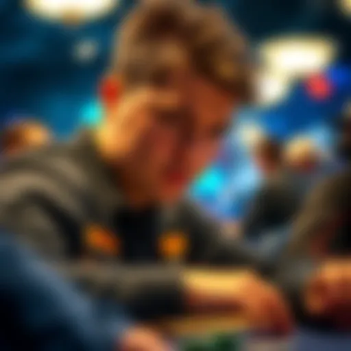 A determined poker player concentrating during a $25k heads-up tournament
