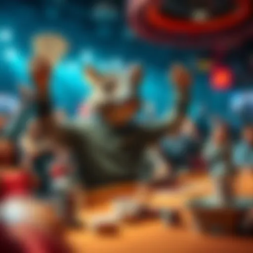 A poker player at a vibrant table, celebrating a big win in front of a cheering crowd, showcasing excitement and confidence.