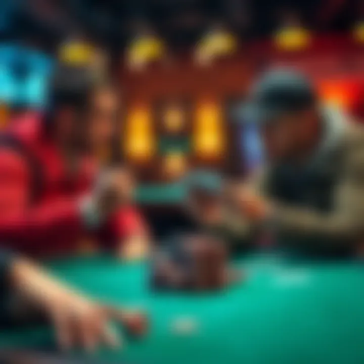 Two poker players engaged in a tense preflop all-in decision, chips stacked in front of them, cards in hand.