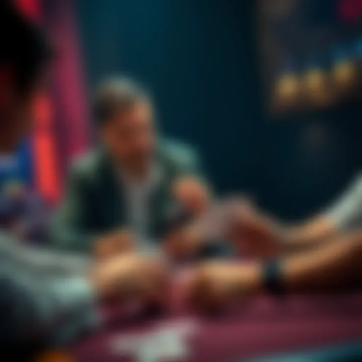 Poker players analyzing cards Two poker players at a table looking at their cards before the flop, deep in concentration