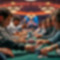 A group of poker players intensely focused on their cards, placing large bets during the preflop phase of the game.