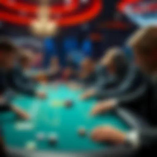 Poker players at a blackjack table A group of poker players focused at a blackjack table, showcasing their skills and strategies in a casino setting.