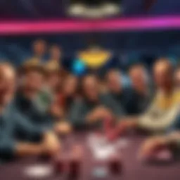 Poker players celebrating their wins A group of diverse poker players smiling and celebrating at a table with cards and chips